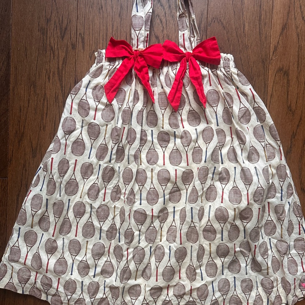 Pink Chicken Red Bow Tennis Racket Print Sundress
